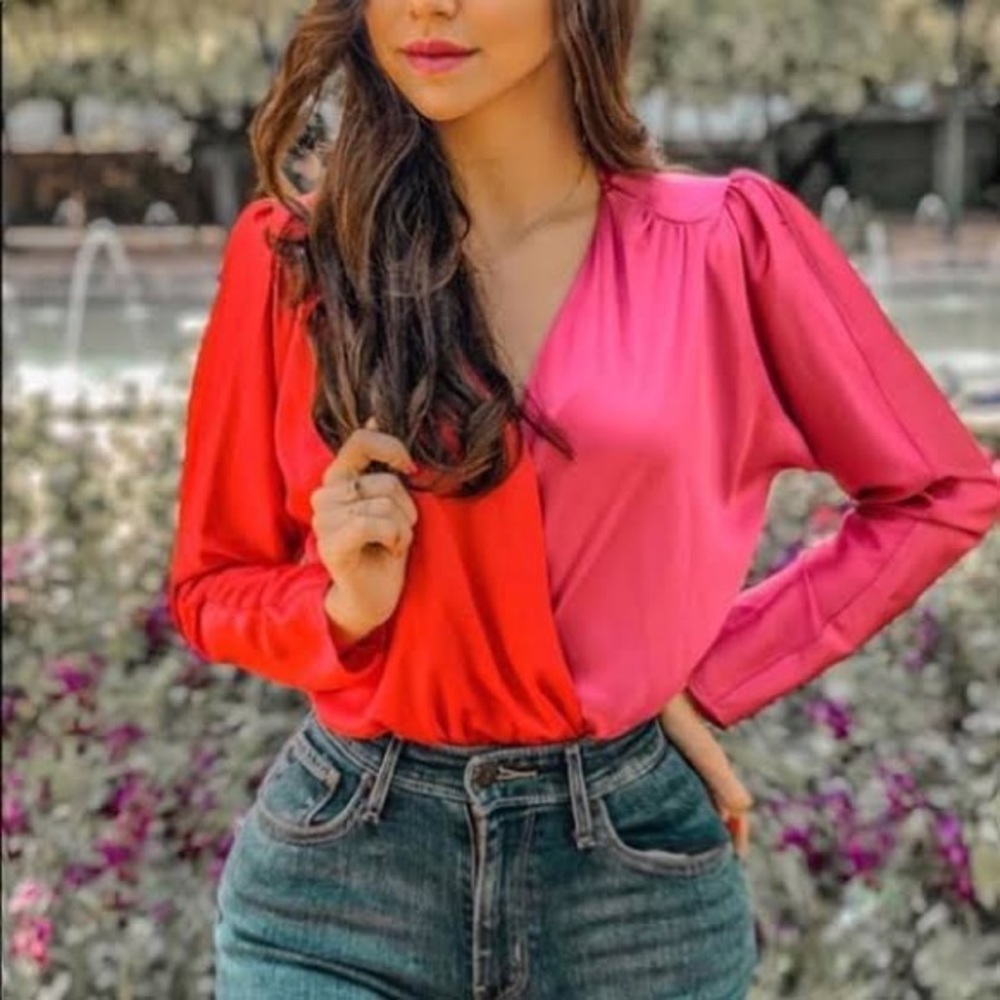 *24 HOUR SALE* The Sweetest Thing Red and Pink Colorblock Bodysuit - Picture 2 of 13